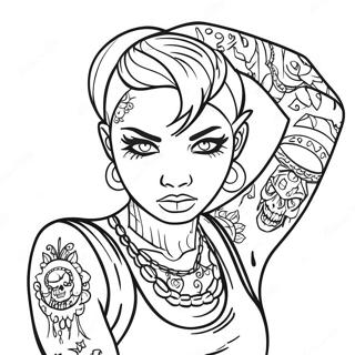 Rebellious Girl With Edgy Tattoos Coloring Page 5987-4889