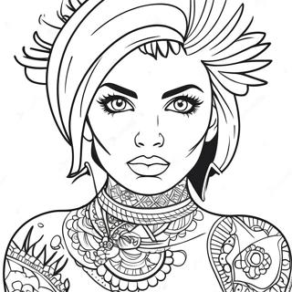 Rebellious Girl With Edgy Tattoos Coloring Page 5987-4890