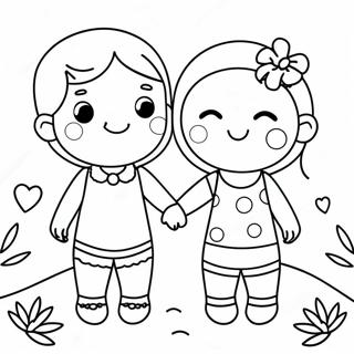 Cute Friends Holding Hands Coloring Page 59954-48103