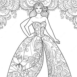 Curvy Woman In A Beautiful Dress Coloring Page 59984-48125