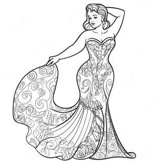 Curvy Woman In A Beautiful Dress Coloring Page 59984-48127