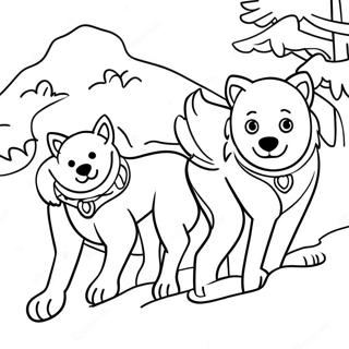 Playful Sled Dogs In Snow Coloring Page 60014-48150