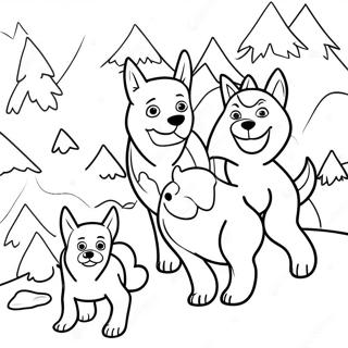 Playful Sled Dogs In Snow Coloring Page 60014-48151