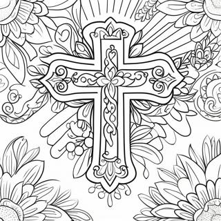 Cross With Beautiful Flowers Coloring Page 60073-48190