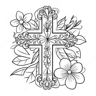 Cross With Beautiful Flowers Coloring Page 60073-48191