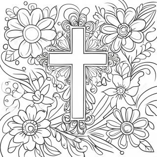 Cross With Beautiful Flowers Coloring Page 60073-48192