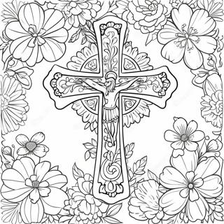 Ornate Cross Surrounded By Blossoms Coloring Page 60074-48199