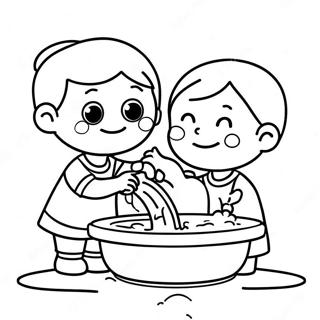 Happy Children Washing Hands Coloring Page 60134-48247