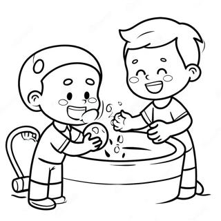 Happy Children Washing Hands Coloring Page 60134-48248