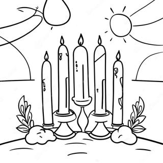 Colorful Shabbat Candles At Sunset Coloring Page 60574-48592