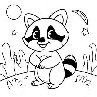 Cute Raccoon In The Moonlight Coloring Page 60924-48865