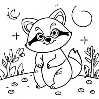 Cute Raccoon In The Moonlight Coloring Page 60924-48868