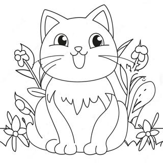 Cat With Flowers Coloring Pages