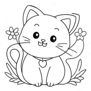 Cute Cat With Colorful Flowers Coloring Page 61103-49002