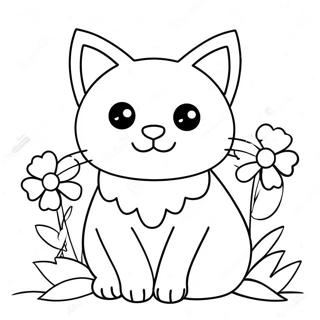 Cute Cat With Colorful Flowers Coloring Page 61103-49003