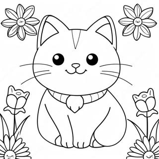 Cute Cat With Colorful Flowers Coloring Page 61103-49004