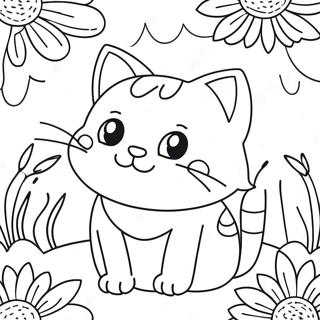 Playful Cat Surrounded By Blossoming Flowers Coloring Page 61104-49010