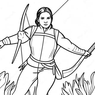 Brave Katniss Everdeen In Action Coloring Page 61164-49054