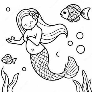 Pregnant Mermaid With Colorful Fish Coloring Page 61734-49502