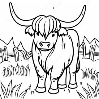 Highland Cow Grazing In A Meadow Coloring Page 62123-49810