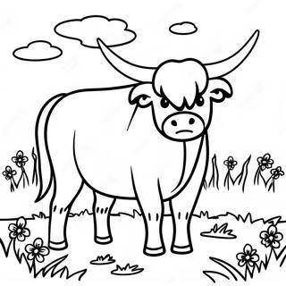 Highland Cow Grazing In A Meadow Coloring Page 62123-49811