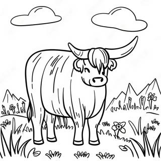 Highland Cow Grazing In A Meadow Coloring Page 62123-49812