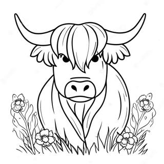 Majestic Highland Cow With Flowers Coloring Page 62124-49813