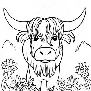 Majestic Highland Cow With Flowers Coloring Page 62124-49814