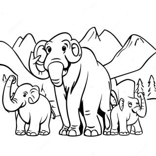 Mammoth Family In The Snow Coloring Page 6237-5088