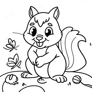 Playful Squirrel Gathering Acorns Coloring Page 62934-50449