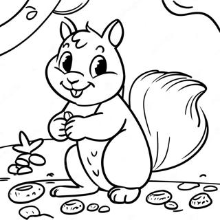 Playful Squirrel Gathering Acorns Coloring Page 62934-50450