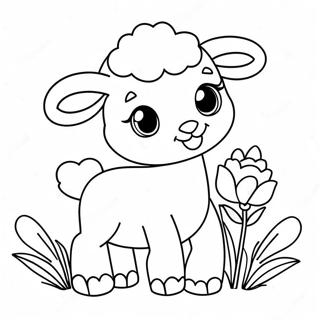 Cute Easter Lamb With Flowers Coloring Page 63154-50626