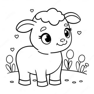 Cute Easter Lamb With Flowers Coloring Page 63154-50627