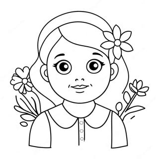 Cute Sister With Flowers Coloring Page 63294-50737