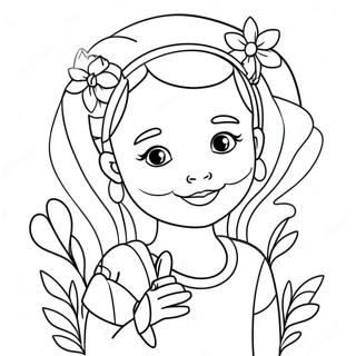 Cute Sister With Flowers Coloring Page 63294-50739