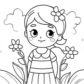 Cute Sister With Flowers Coloring Page 63294-50740