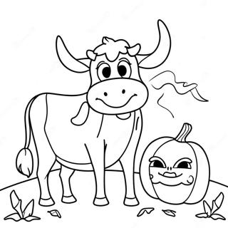 Spooky Cow With Pumpkin Coloring Page 63434-50850