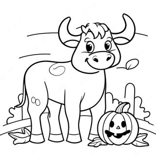 Spooky Cow With Pumpkin Coloring Page 63434-50851