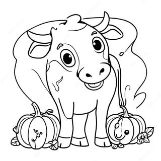 Spooky Cow With Pumpkin Coloring Page 63434-50852