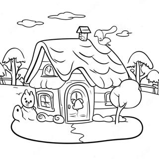 Cozy Winter Cabin With Snowman Coloring Page 63524-50922