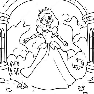 Spooky Zombie Princess In A Haunted Castle Coloring Page 63894-51219