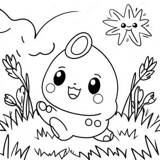 Happy Togepi Playing In The Grass Coloring Page 63994-51302