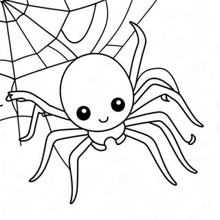 Cute Halloween Spider With Web Coloring Page 6407-5227