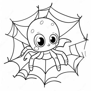 Cute Halloween Spider With Web Coloring Page 6407-5228