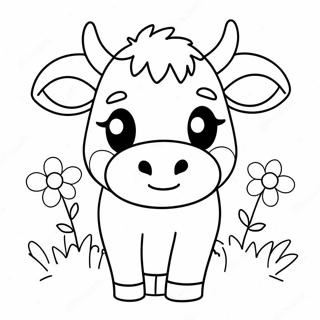 Adorable Kawaii Cow With Flowers Coloring Page 64804-51941