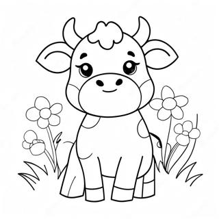 Adorable Kawaii Cow With Flowers Coloring Page 64804-51942