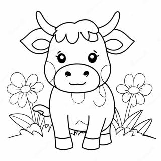 Adorable Kawaii Cow With Flowers Coloring Page 64804-51943