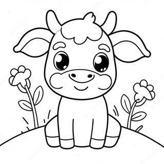 Adorable Kawaii Cow With Flowers Coloring Page 64804-51944