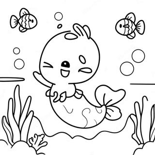 Mermaid Pusheen Swimming In Coral Reef Coloring Page 65273-52309