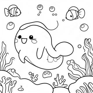 Mermaid Pusheen Swimming In Coral Reef Coloring Page 65273-52310